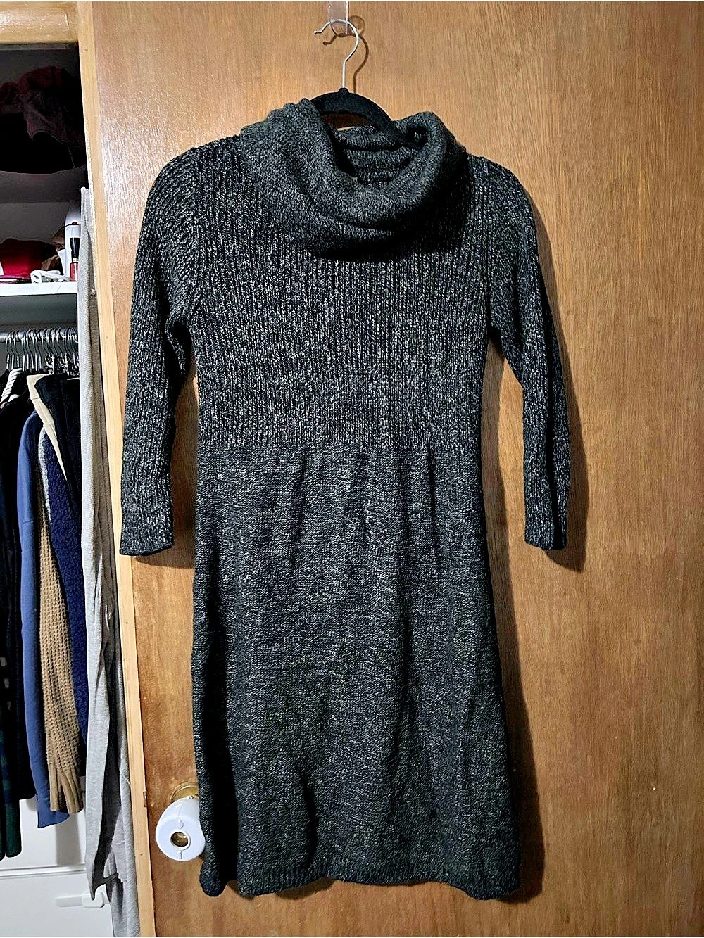 Pink Rose Cowl Neck Knit Dress in Black Size Large